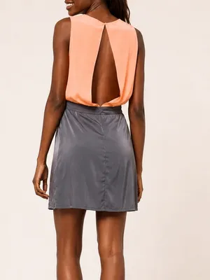 Vero Moda ASOS Gray Coral Open Back Colorblock Mini Dress S thumbnail 2