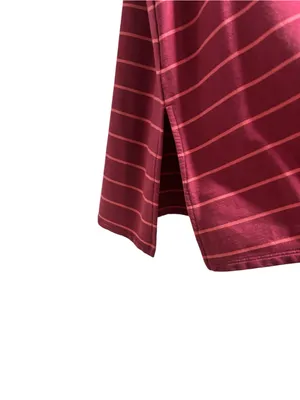 Garnet Hill Mock Turtleneck Tunic Top | Size Large | Burgundy Stripe | EUC thumbnail 4