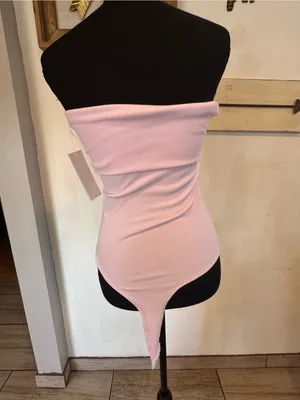 Live in the Moment Seamless Strapless Ribbed Bandeau Bodysuit - Light Pink thumbnail 2
