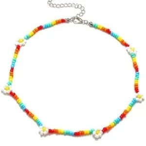 NWOT Rainbow Beach Surf Natural Hippie Love Beaded Choker Flower Glass Necklace thumbnail 4