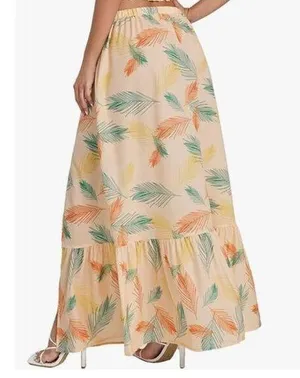 NEW Tropical Split Maxi Skirt M Orange Size M thumbnail 1