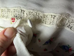 VTG Silk Embroidered Lace Striped Button Back Cottagecore White Top 42 Small thumbnail 8