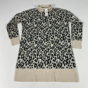 LOFT Sweater Dress Womens XS‎ Beige Leopard Animal Print Turtleneck Long Sleeve thumbnail 1