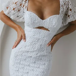 NWT Catch Feelings Sweetheart Neckline Crochet Lace Overlay White Dress thumbnail 3