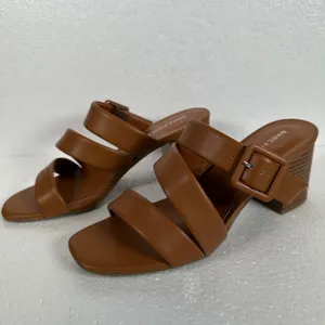 Marc Fisher Fathom Strappy Block Heel Sandal Women's 8.5 M Brown Buckle 3" Heel thumbnail 4