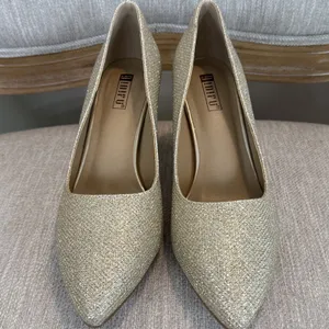 Classic Women's Gold Sparkle Heels Size 7 Block Heel Pointed Toe Evening Dressy thumbnail 7