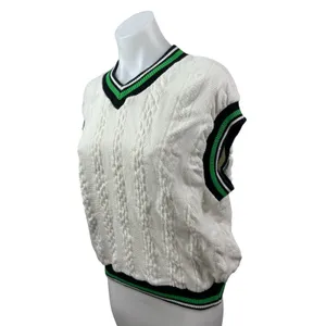 Zara Womens White Cable Knit V Neck Sleeveless Cricket Tennis Sweater Vest Top M thumbnail 2