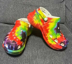 CROCS platform chunky Tie-Dye Rainbow Classic Clog Mules thumbnail 1