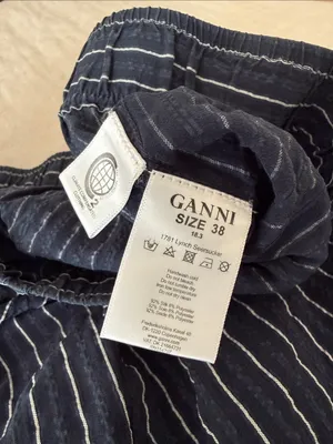 Ganni Silk Navy Blue Pinstripe Wide-Leg Pants thumbnail 5