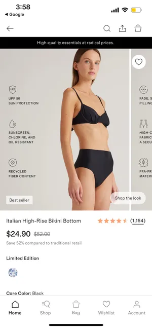 New Quince Italian High-Rise Bikini Bottom in Black Size Small thumbnail 2