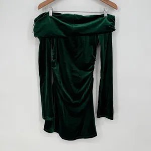 Lulus Nia Emerald Velvet Off-The-Shoulder‎ Mini Dress Size M thumbnail 9