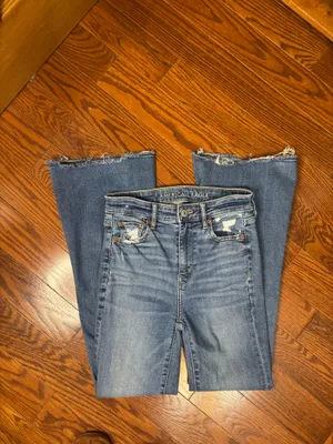 American eagle super hi rise stretch flare jeans size 0 short thumbnail 2