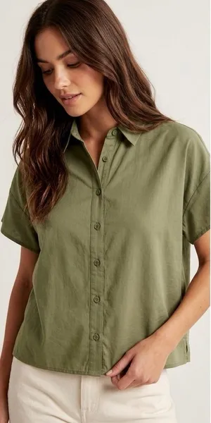 Lulu's Women’s Olive Button-Front Short Sleeve Collard Blouse Shirt Size Large thumbnail 1