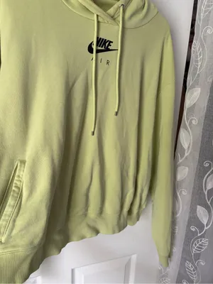 Nike Air logo Women Lime Fleece Hoodie cropped pullover minor stain plus size 2X thumbnail 5