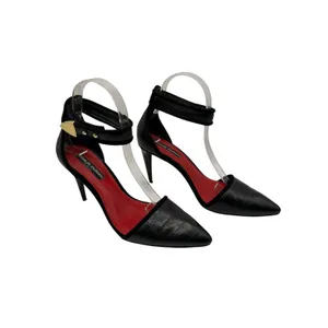 Charles Jourdan Shoes Women‎ 7.5 Black Croc Emboss Pointed Toe Ankle Strap Heel thumbnail 6