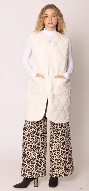 Anthropologie Do Everything in Love Quilted Puffer Vest Women OS Cream Longline thumbnail 1