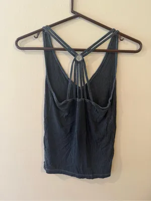Hollister Navy Ribbed V-Neck Tank with Strappy Ring Back thumbnail 3