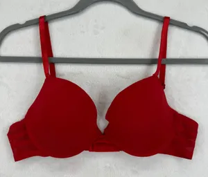 Adrienne Vittadini Studio Bra Size 36B Red Plunge Push‎ Up Mesh Accents thumbnail 1