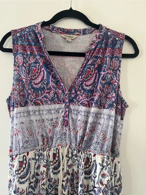 Lucky Brand Blue Red Paisley Midi Dress Small Summer Resort Vacation Beach thumbnail 3