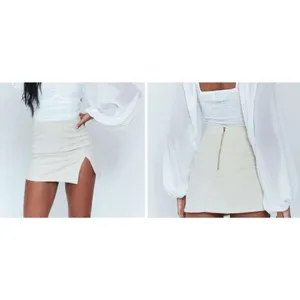 Lioness The Lola Mini Skirt Womens Small Oatmeal Linen Blend Side Slit Retro NWT thumbnail 2