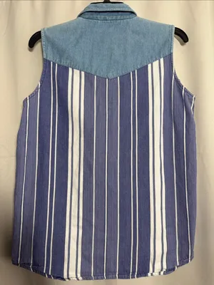 VTG Gordon & James Sleeves Denim Striped Button Down Aztec Western Top Medium thumbnail 2