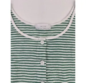 Oak + Fort - Stripped Button Up Cropped Long Sleeve Tee in Green and White thumbnail 2