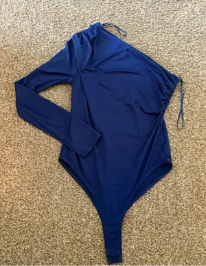 Zara Royal Blue One-Shoulder Bodysuit with Tie Strap thumbnail 1