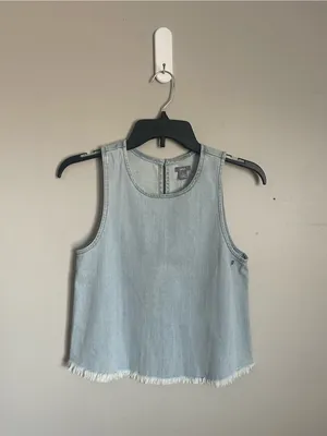 AERIE | Light Wash Denim Tank with Frayed Hem Sz XS thumbnail 2