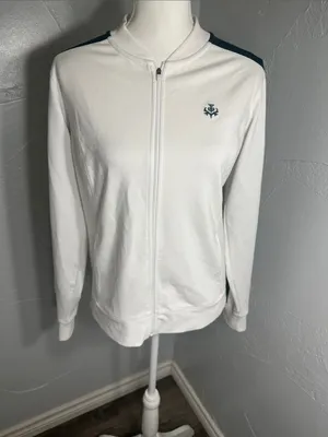Lady Hanger Tennis Jacket White Green Lightweight Athletic Zip Up. thumbnail 5