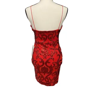 Lovely Day Hello Gorgeous Red Bodycon Sequin Mini Dress Size Small NWT thumbnail 3