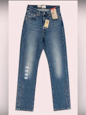 Levi's Women's 501® Straight Leg Jeans in Blue Denim with Tan Patch thumbnail 3