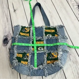 Green Bay Packers Custom Handmade‎ Denim Jeans Patchwork Purse Bag thumbnail 6