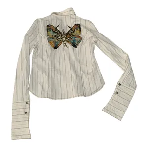 Jessie USA size large Striped Shirt with Butterfly Detail 90s y2k whimsigoth rod thumbnail 1