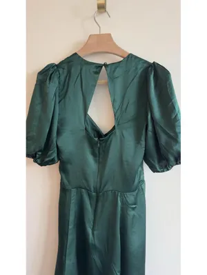 Reformation 100% Silk Emerald Green Puff Sleeve Open Back Mini Dress 10 thumbnail 9