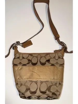 Coach Canvas Leather Tan Signature Shoulder Bag Handbag Purse medium thumbnail 5