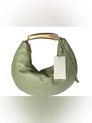 A New Day Green Hobo Shoulder Bag Gold Handle Slouchy Faux Leather Minimalist thumbnail 4