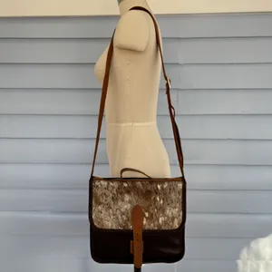 Leather Cowhide Crossbody Bag Gold thumbnail 1