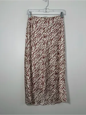 Abercrombie & Fitch Animal Print Zeba Satin Midi Skirt Women’s XS Cream Brown thumbnail 2