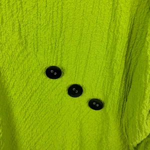 Ali Miles Womens‎ Lime Green Textured Button Accent Roll Tab Sleeve Tunic Top L thumbnail 2