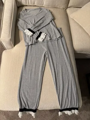Grey Frilly PJ Set Gray Size L thumbnail 1
