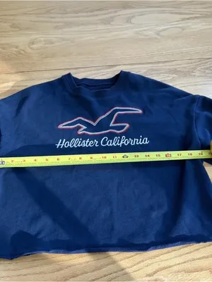 HOLLISTER Women’s Cropped Crewneck Sweatshirt Navy Blue Seagull Logo Size Small thumbnail 6