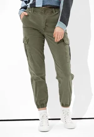 American Eagle Cargo Relaxed Mom Jogger Sz 10 Olive Army Green Cotton Blend thumbnail 2