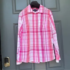 Tommy Hilfiger plaid pink & white classic fit shirt size small thumbnail 4