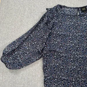 W5 Blue Floral Ruffle Shoulder Sheer Blouse Women's Medium 3/4 Sleeve Silver thumbnail 4