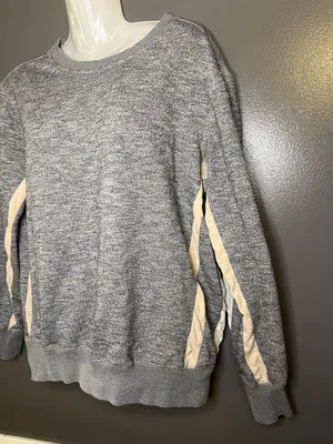 Billabong Sweater Womens Small Gray Contrast Stripe Sleeve Crewneck Pullover thumbnail 4