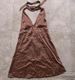 NWT Just Polly Printed Halter Tie V-Neck Dress Juniors' Size L, Cocoa New w/Tag thumbnail 2