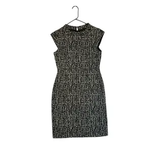 JONES WEAR DRESS Black White Tweed Cap‎ Sleeve Sheath Knee Length Size 8 thumbnail 2