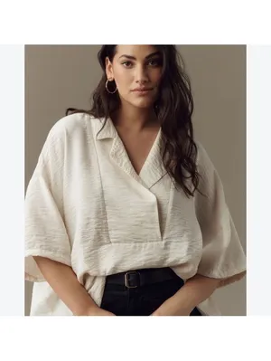 NWT Anthropologie Dylon Short-Sleeve Wide Placket Top Blouse Women’s Large P thumbnail 13
