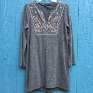 Anthropologie THML Embroidered Sweater Dress Grey v6x thumbnail 6