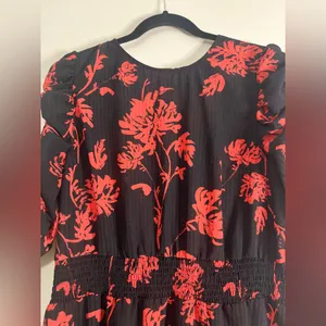 Who What‎ Wear Black Red Floral Puff Sleeve Midi Dress Size L cocktail wedding thumbnail 5